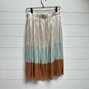 Zara | Shimmery Cream, Turquoise & Bronze Color Block Pleated Lined Skirt | Size